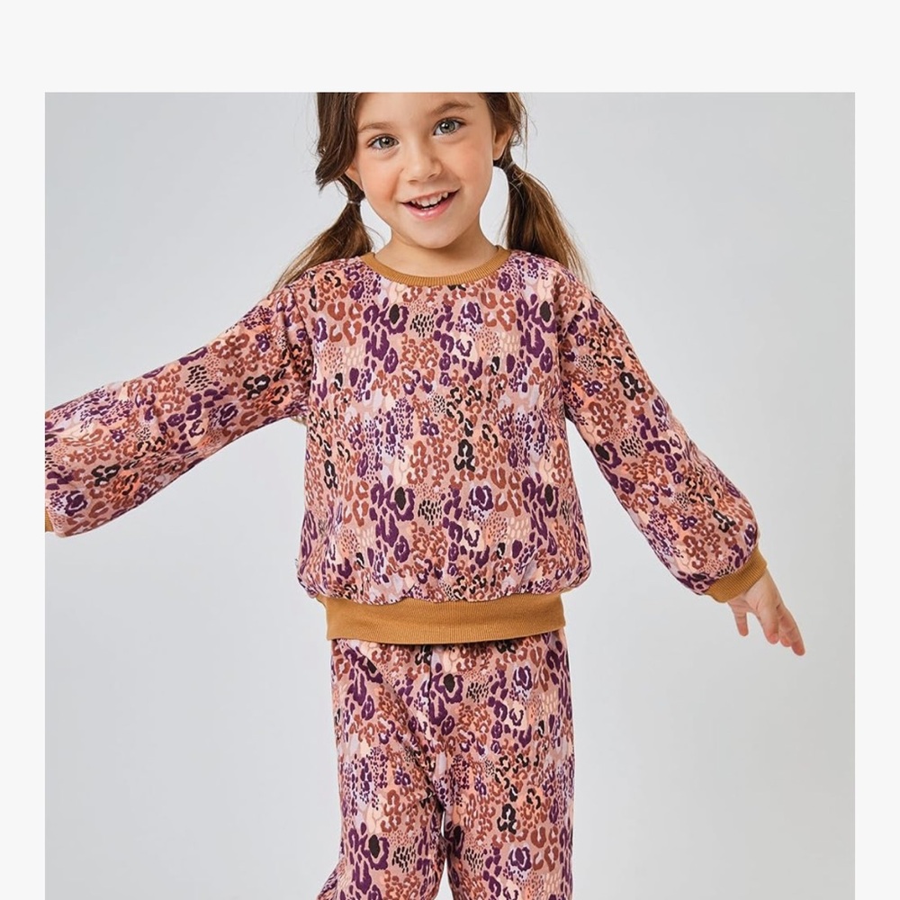 HonestBaby Clothing Leopard Print Sweatshirt Jogger Set Purple Brown | 24M | NWT - Picture 5 of 9